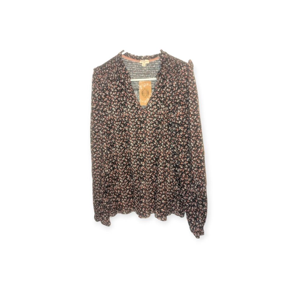 Mason & Belle Black with Pink Floral Long Sleeve Tunic Top Blouse